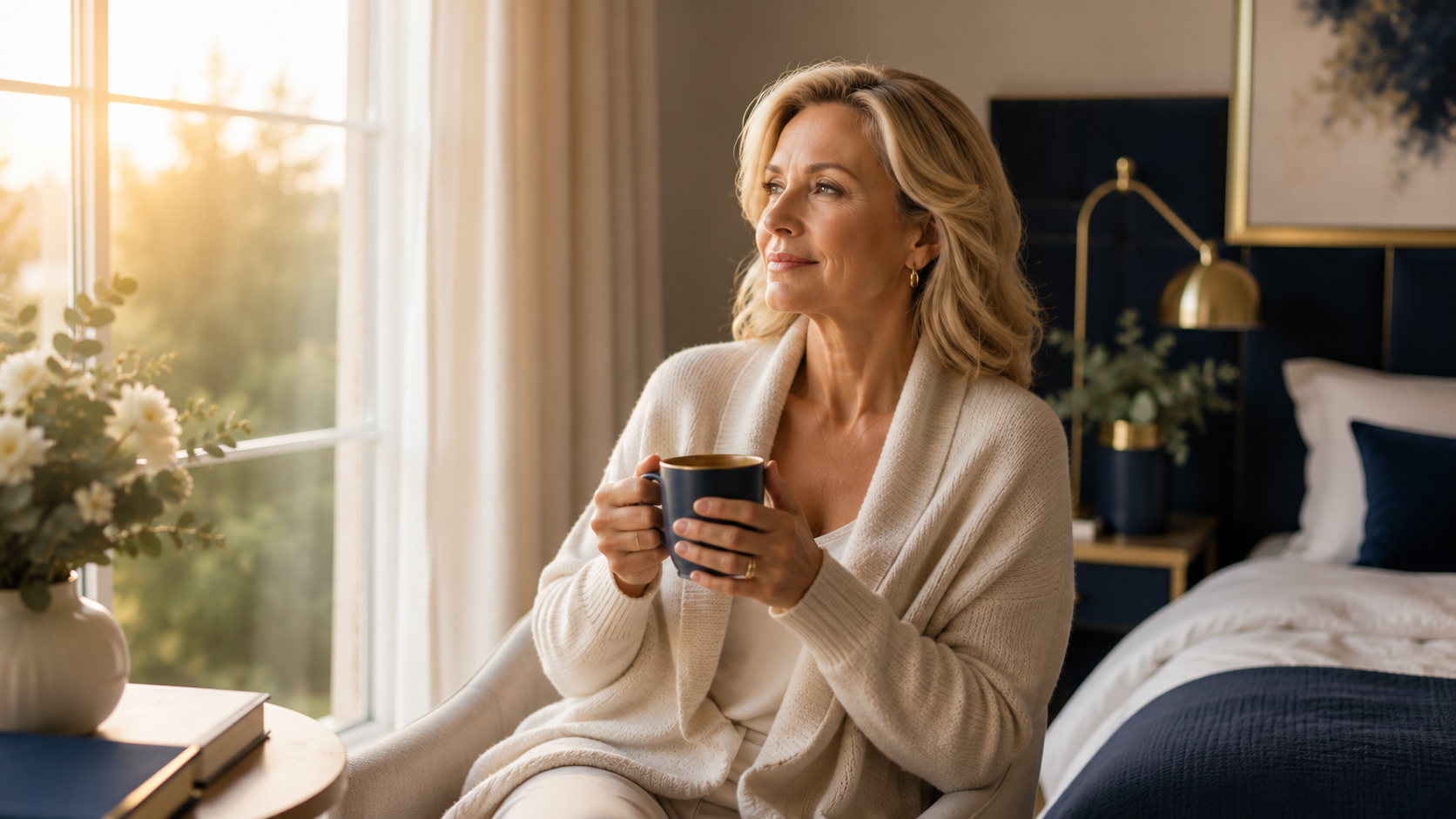 Professional woman improving menopause sleep problems using evidence-based CBT strategies for better sleep and wellbeing.