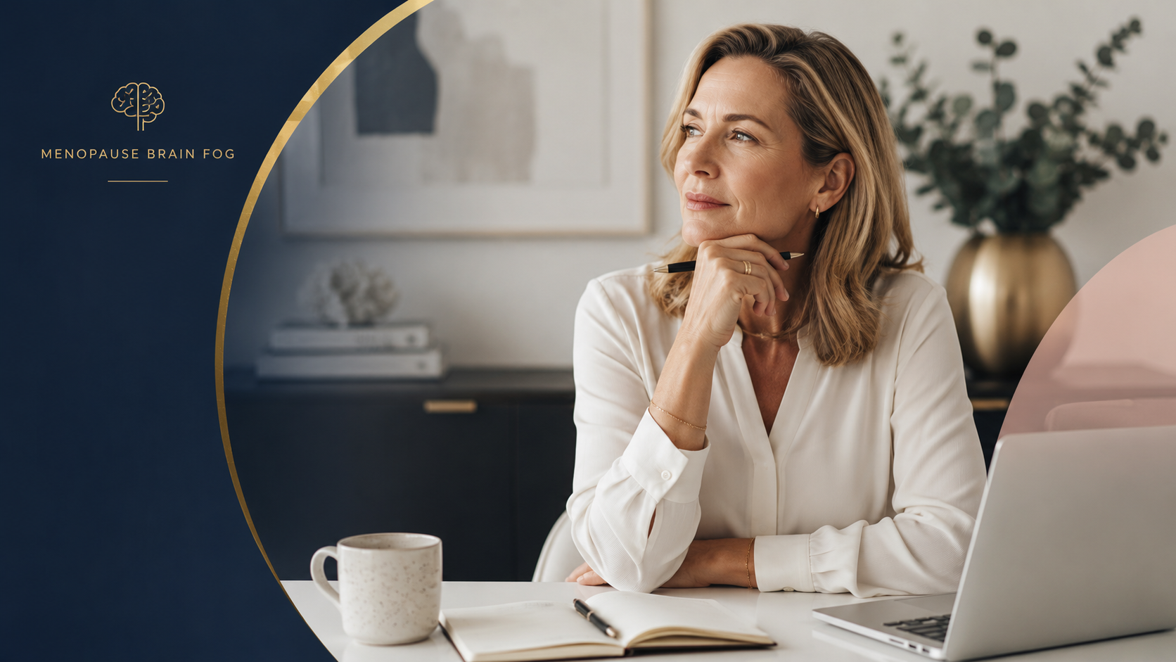 Professional woman experiencing menopause brain fog and difficulty concentrating at work.